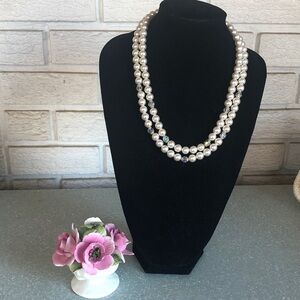 Vintage 2-strand pearls and aurora borealis crystal necklace brass closure